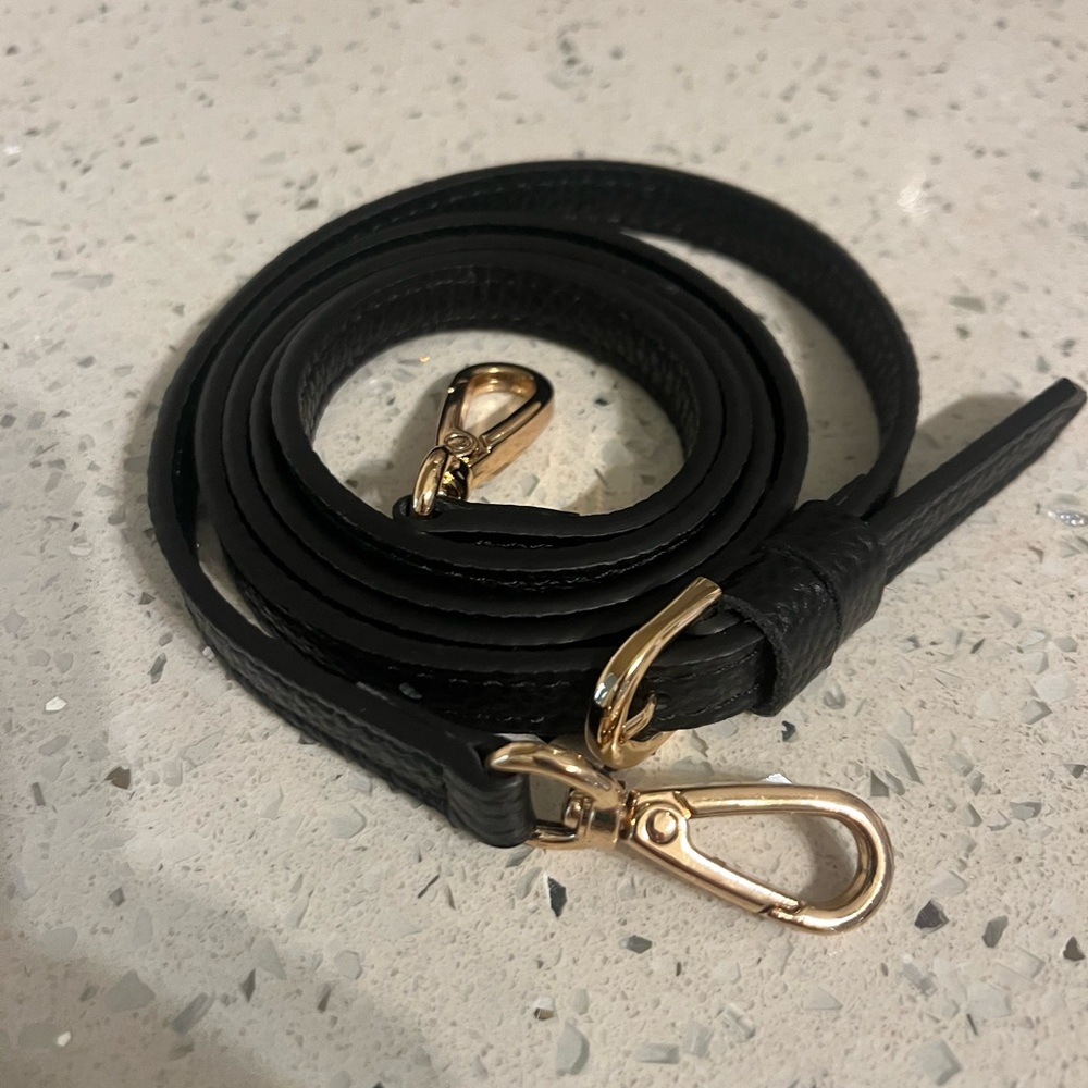 Black Leather Crossbody Strap with Gold Hardware
